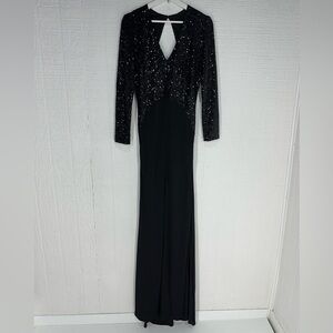 NWT Nicole Bakti sequin backless formal gown black size  L